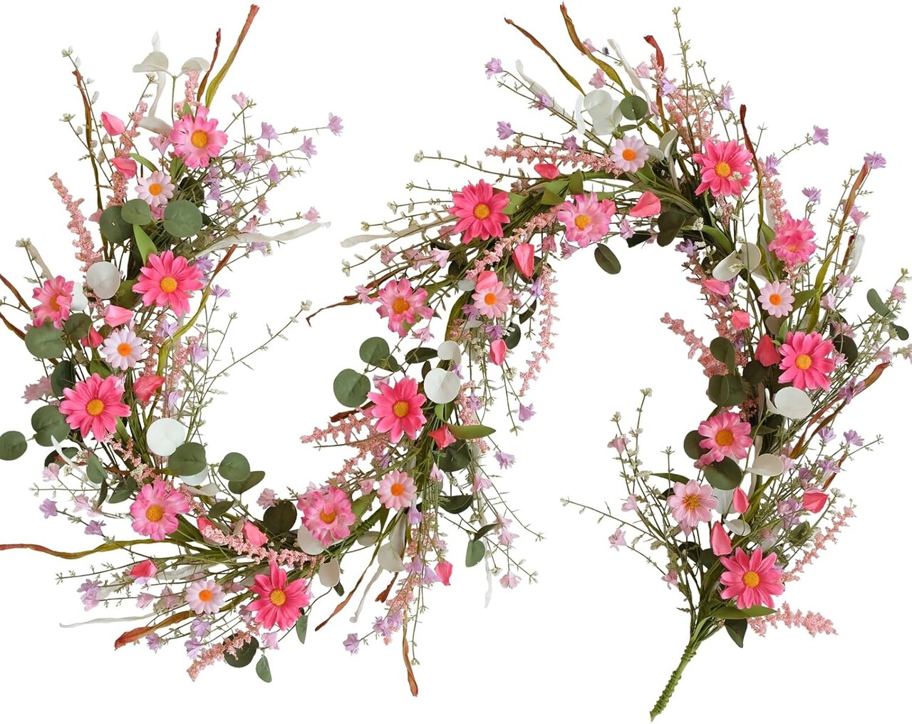 Spring Floral Garlands – 5.9 Ft Artificial Daisy & Wildflower Garland with Green Leaves for Indoor/Outdoor Farmhouse Decor, Wedding Backdrop, Table, Window, Wall, and Party Decoration